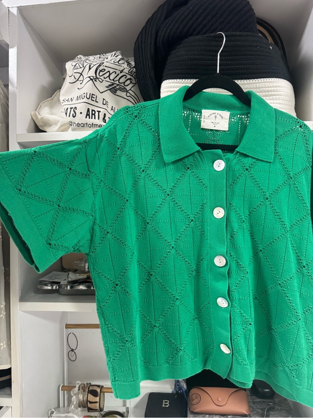 Electric & Rose Green Knit Button Cardigan Top Size M Boho Chic Summer - Picture 5 of 6